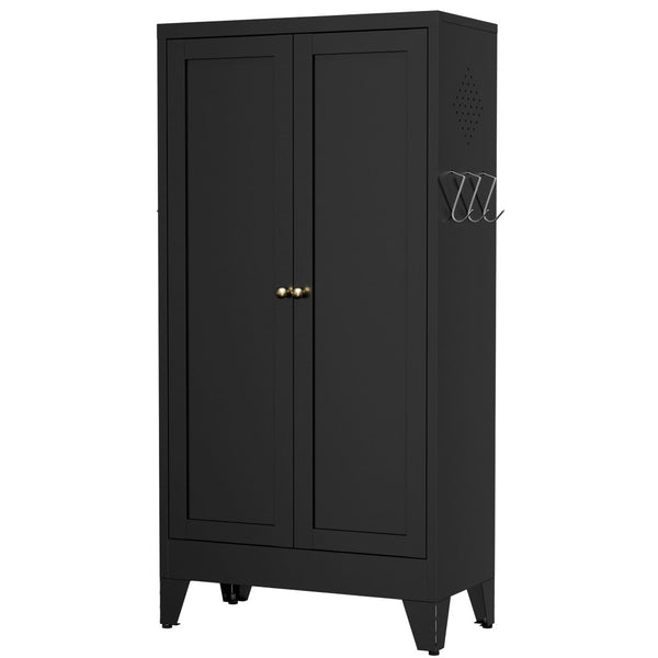 English Elm 47.3 Inch Matte Black Steel Pantry Cabinet Fluted Doors Adjustable Shelves Kitchen Storage T2398P507520