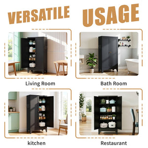 English Elm 47.3 Inch Matte Black Steel Pantry Cabinet Fluted Doors Adjustable Shelves Kitchen Storage T2398P507520