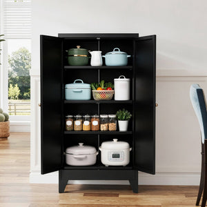English Elm 47.3 Inch Matte Black Steel Pantry Cabinet Fluted Doors Adjustable Shelves Kitchen Storage T2398P507520