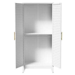 English Elm 71 Inch Steel Wardrobe Cabinet Louvered Doors Moisture Resistant Freestanding Bedroom Storage T2398P507521