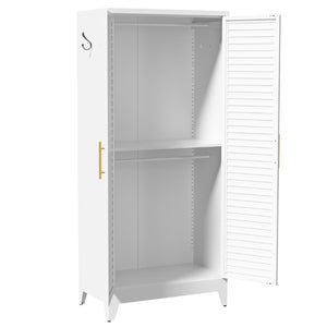 English Elm 71 Inch Steel Wardrobe Cabinet Louvered Doors Moisture Resistant Freestanding Bedroom Storage T2398P507521