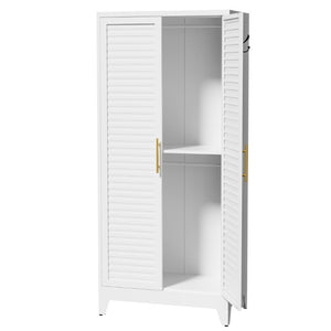 English Elm 71 Inch Steel Wardrobe Cabinet Louvered Doors Moisture Resistant Freestanding Bedroom Storage T2398P507521