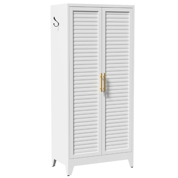 English Elm 71 Inch Steel Wardrobe Cabinet Louvered Doors Moisture Resistant Freestanding Bedroom Storage T2398P507521