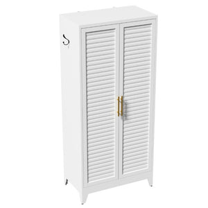 English Elm 71 Inch Steel Wardrobe Cabinet Louvered Doors Moisture Resistant Freestanding Bedroom Storage T2398P507521