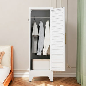 English Elm 47.2 Inch Slim Steel Wardrobe with Louvered Door Hanging Rail for Dorm or Apartment T2398P507522