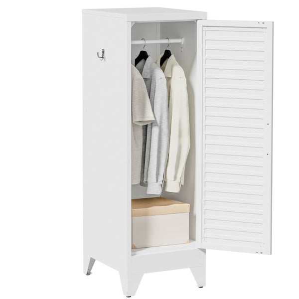 English Elm 47.2 Inch Slim Steel Wardrobe with Louvered Door Hanging Rail for Dorm or Apartment T2398P507522