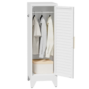 English Elm 47.2 Inch Slim Steel Wardrobe with Louvered Door Hanging Rail for Dorm or Apartment T2398P507522