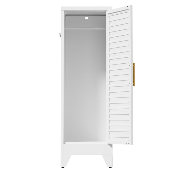 English Elm 47.2 Inch Slim Steel Wardrobe with Louvered Door Hanging Rail for Dorm or Apartment T2398P507522