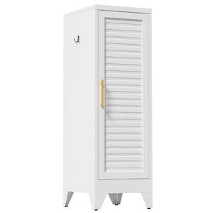 English Elm 47.2 Inch Slim Steel Wardrobe with Louvered Door Hanging Rail for Dorm or Apartment T2398P507522