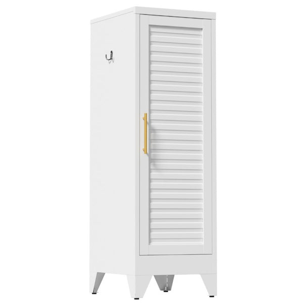 English Elm 47.2 Inch Slim Steel Wardrobe with Louvered Door Hanging Rail for Dorm or Apartment T2398P507522