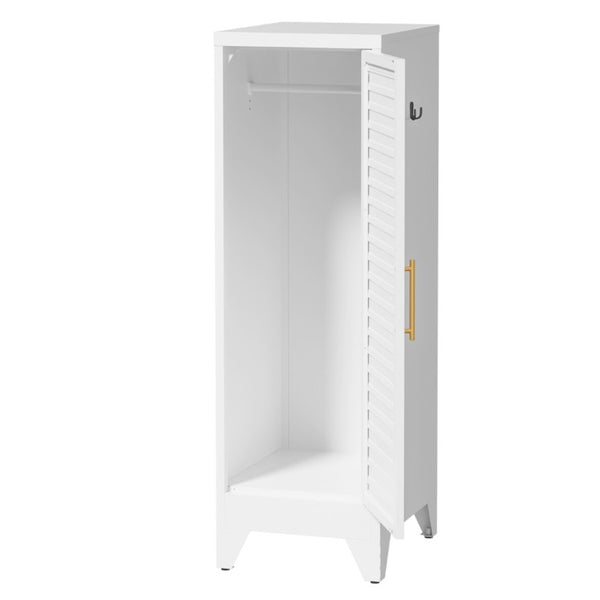 English Elm 47.2 Inch Slim Steel Wardrobe with Louvered Door Hanging Rail for Dorm or Apartment T2398P507522