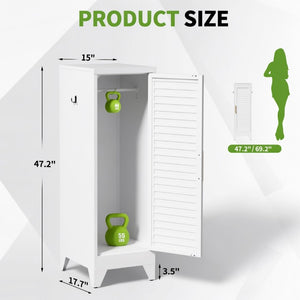 English Elm 47.2 Inch Slim Steel Wardrobe with Louvered Door Hanging Rail for Dorm or Apartment T2398P507522