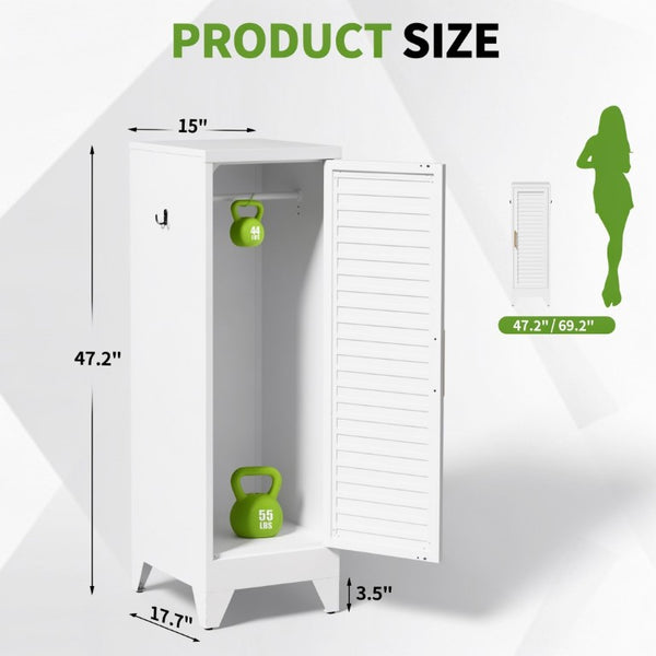 English Elm 47.2 Inch Slim Steel Wardrobe with Louvered Door Hanging Rail for Dorm or Apartment T2398P507522