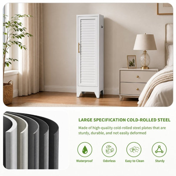 English Elm 47.2 Inch Slim Steel Wardrobe with Louvered Door Hanging Rail for Dorm or Apartment T2398P507522
