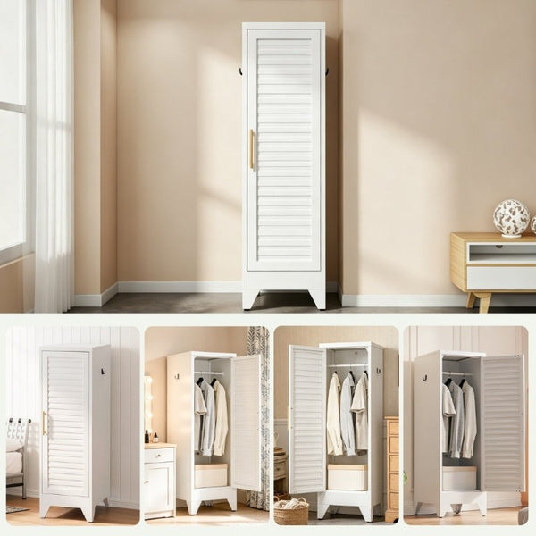 English Elm 47.2 Inch Slim Steel Wardrobe with Louvered Door Hanging Rail for Dorm or Apartment T2398P507522