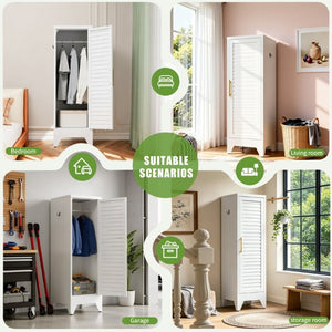 English Elm 47.2 Inch Slim Steel Wardrobe with Louvered Door Hanging Rail for Dorm or Apartment T2398P507522