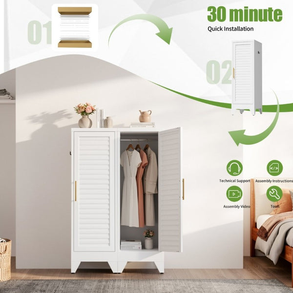 English Elm 47.2 Inch Slim Steel Wardrobe with Louvered Door Hanging Rail for Dorm or Apartment T2398P507522