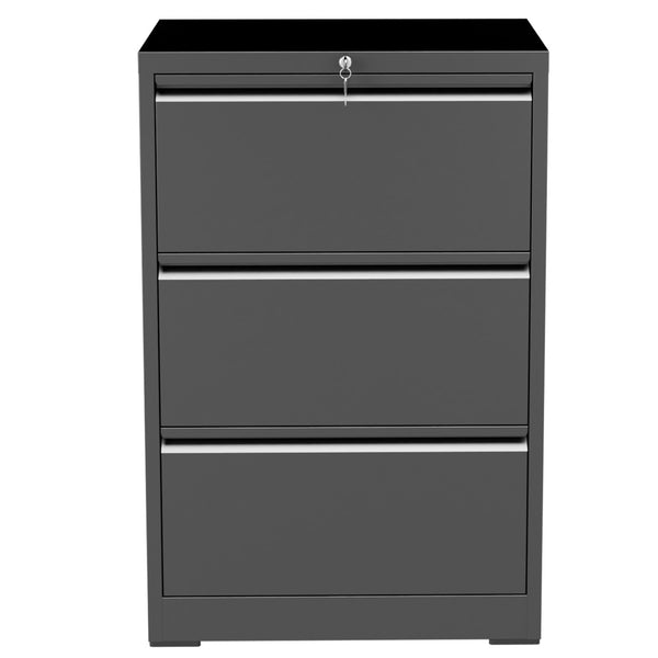 English Elm 3 Drawer Lateral Steel File Cabinet with Lock Smooth Ball Bearing Home Office Storage Black T2398P507523