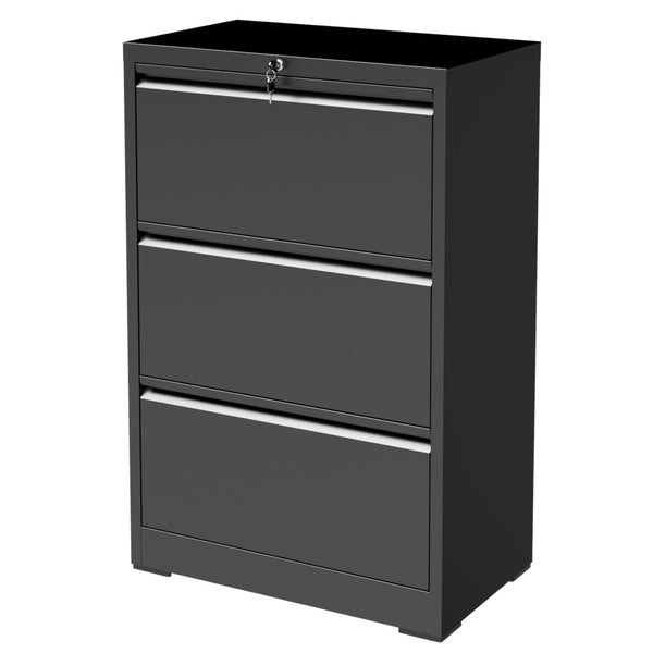 English Elm 3 Drawer Lateral Steel File Cabinet with Lock Smooth Ball Bearing Home Office Storage Black T2398P507523