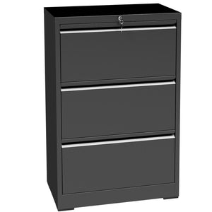 English Elm 3 Drawer Lateral Steel File Cabinet with Lock Smooth Ball Bearing Home Office Storage Black T2398P507523