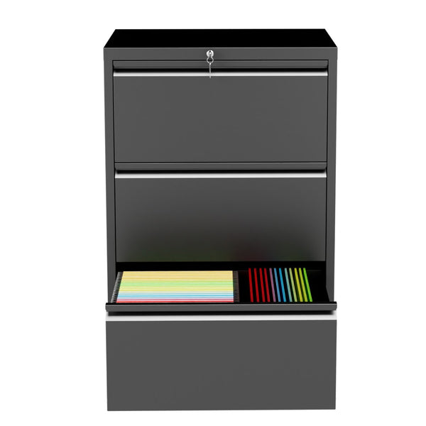 English Elm 3 Drawer Lateral Steel File Cabinet with Lock Smooth Ball Bearing Home Office Storage Black T2398P507523