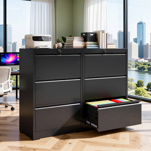 English Elm 3 Drawer Lateral Steel File Cabinet with Lock Smooth Ball Bearing Home Office Storage Black T2398P507523