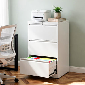 English Elm 3 Drawer Lateral Steel File Cabinet with Lock Smooth Ball Bearing Home Office Storage White T2398P507524