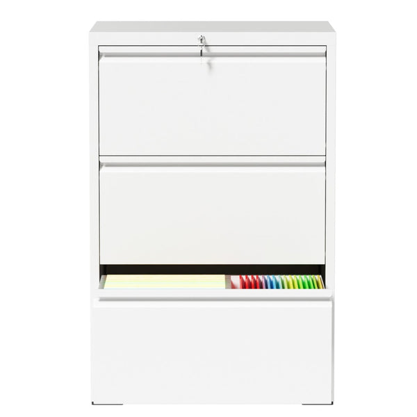 English Elm 3 Drawer Lateral Steel File Cabinet with Lock Smooth Ball Bearing Home Office Storage White T2398P507524