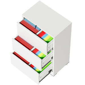 English Elm 3 Drawer Lateral Steel File Cabinet with Lock Smooth Ball Bearing Home Office Storage White T2398P507524