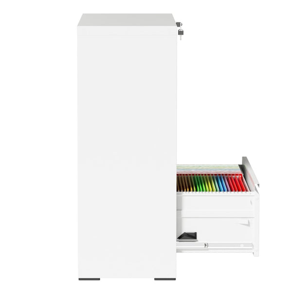 English Elm 3 Drawer Lateral Steel File Cabinet with Lock Smooth Ball Bearing Home Office Storage White T2398P507524