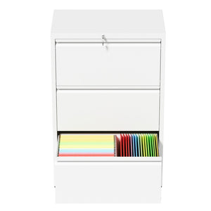 English Elm 3 Drawer Lateral Steel File Cabinet with Lock Smooth Ball Bearing Home Office Storage White T2398P507524