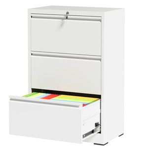 English Elm 3 Drawer Lateral Steel File Cabinet with Lock Smooth Ball Bearing Home Office Storage White T2398P507524