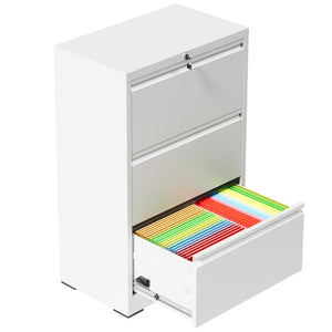 English Elm 3 Drawer Lateral Steel File Cabinet with Lock Smooth Ball Bearing Home Office Storage White T2398P507524