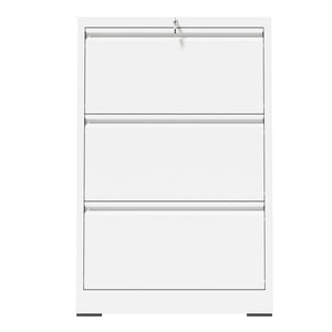 English Elm 3 Drawer Lateral Steel File Cabinet with Lock Smooth Ball Bearing Home Office Storage White T2398P507524
