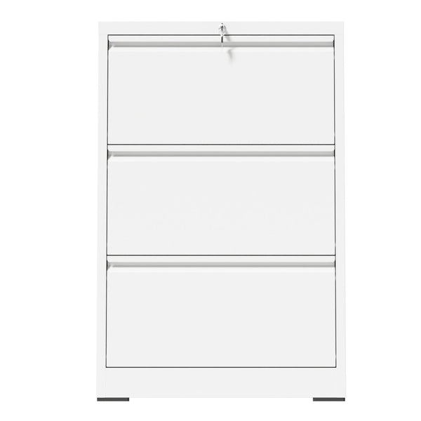 English Elm 3 Drawer Lateral Steel File Cabinet with Lock Smooth Ball Bearing Home Office Storage White T2398P507524