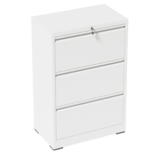 English Elm 3 Drawer Lateral Steel File Cabinet with Lock Smooth Ball Bearing Home Office Storage White T2398P507524