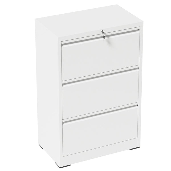 English Elm 3 Drawer Lateral Steel File Cabinet with Lock Smooth Ball Bearing Home Office Storage White T2398P507524