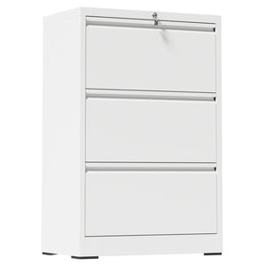 English Elm 3 Drawer Lateral Steel File Cabinet with Lock Smooth Ball Bearing Home Office Storage White T2398P507524