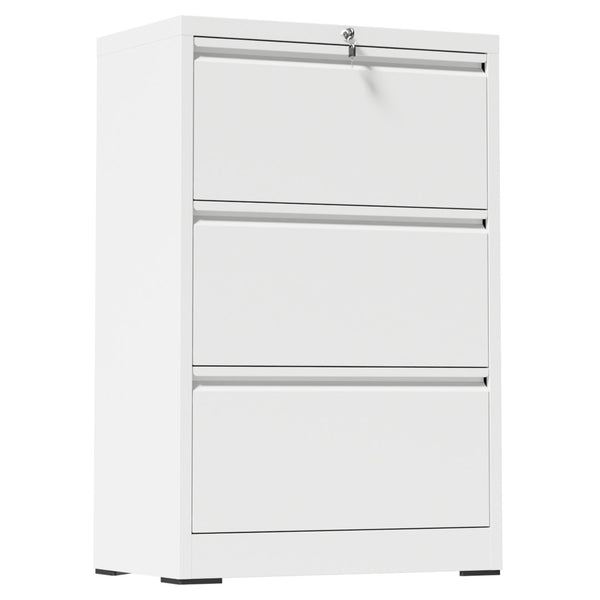 English Elm 3 Drawer Lateral Steel File Cabinet with Lock Smooth Ball Bearing Home Office Storage White T2398P507524