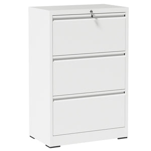 English Elm 3 Drawer Lateral Steel File Cabinet with Lock Smooth Ball Bearing Home Office Storage White T2398P507524