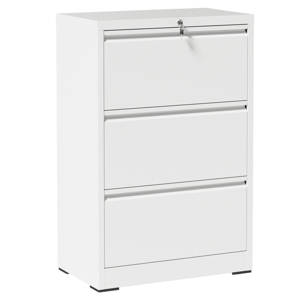 English Elm 3 Drawer Lateral Steel File Cabinet with Lock Smooth Ball Bearing Home Office Storage White T2398P507524