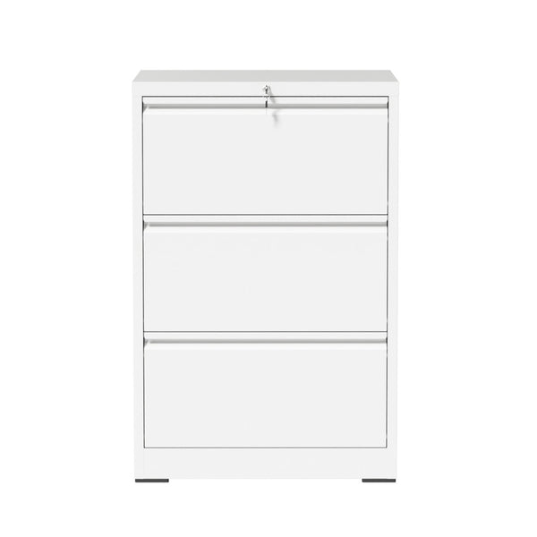 English Elm 3 Drawer Lateral Steel File Cabinet with Lock Smooth Ball Bearing Home Office Storage White T2398P507524