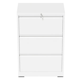 English Elm 3 Drawer Lateral Steel File Cabinet with Lock Smooth Ball Bearing Home Office Storage White T2398P507524
