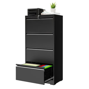 English Elm 4 Drawer Lateral Steel Filing Cabinet with Lock for Home Office Document Storage Black T2398P507525