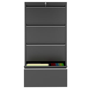 English Elm 4 Drawer Lateral Steel Filing Cabinet with Lock for Home Office Document Storage Black T2398P507525