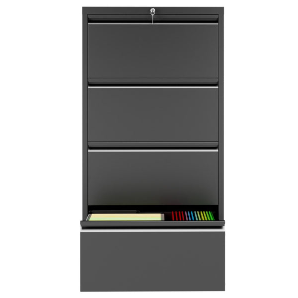 English Elm 4 Drawer Lateral Steel Filing Cabinet with Lock for Home Office Document Storage Black T2398P507525