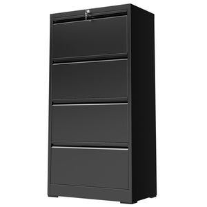 English Elm 4 Drawer Lateral Steel Filing Cabinet with Lock for Home Office Document Storage Black T2398P507525