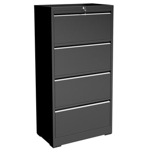 English Elm 4 Drawer Lateral Steel Filing Cabinet with Lock for Home Office Document Storage Black T2398P507525