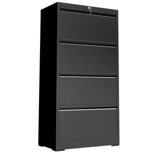 English Elm 4 Drawer Lateral Steel Filing Cabinet with Lock for Home Office Document Storage Black T2398P507525