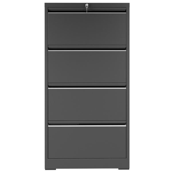 English Elm 4 Drawer Lateral Steel Filing Cabinet with Lock for Home Office Document Storage Black T2398P507525